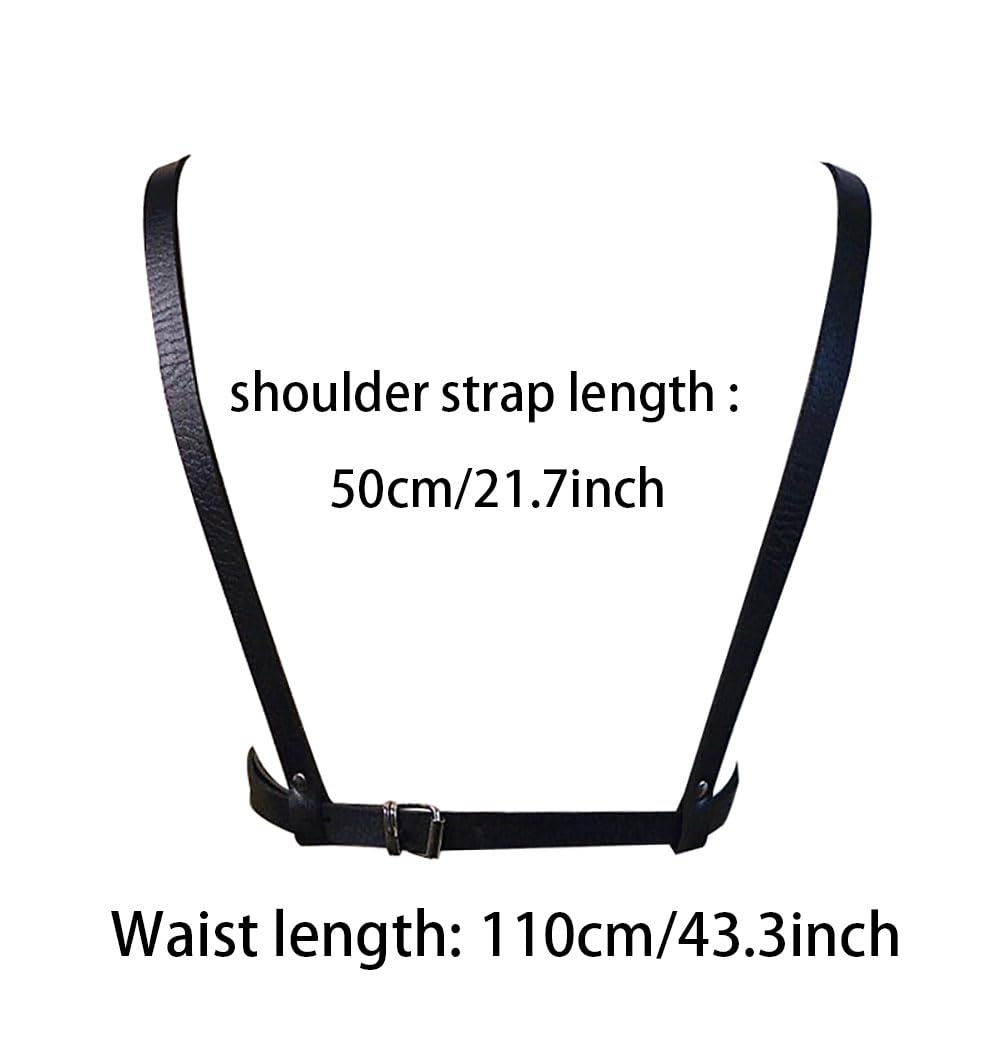 Mens Black Leather Armors Suspenders Shoulder Strap Body Chest Harness Chain Belt Adjustable Gay Punk Clubwear Costume