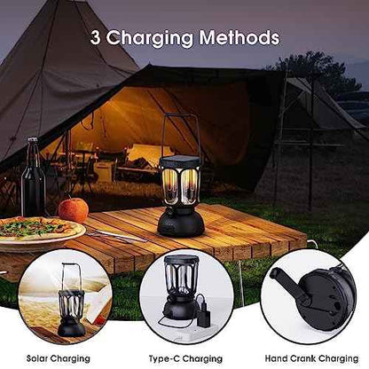 Mesqool Camping Lantern Rechargeable Battery 6000mAh, 650LM LED Lanterns for Power Outages Emergency Hurricane, Solar Hand Crank Lantern for 200 Hours