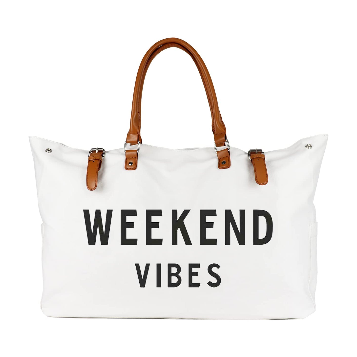 Lamyba Beach Tote Bag for Women, Oversized Travel Tote Bag with Vegan Leather Handle, Weekend Vibes White X-Large