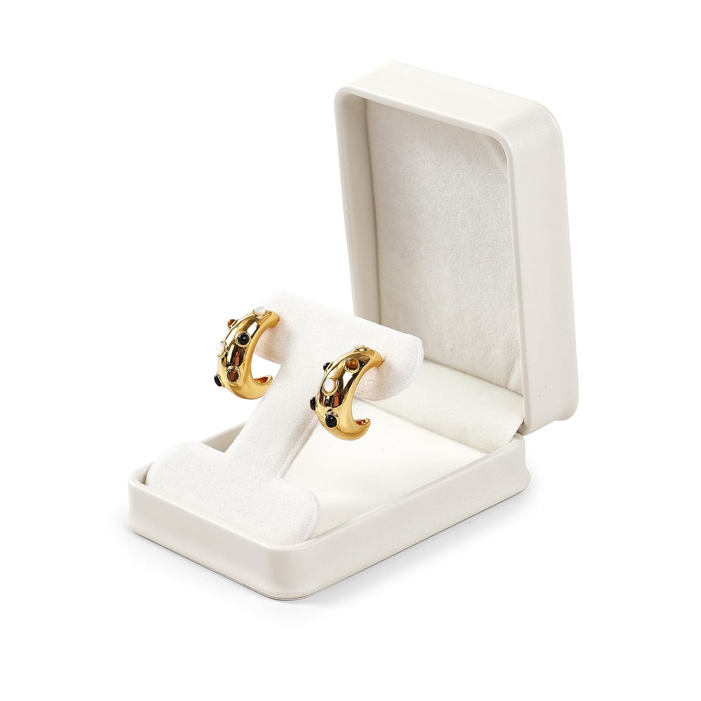 Woodten PU Leather Earrings Box Velvet Interior T-style Stud Earrings Gift Box(Beige)