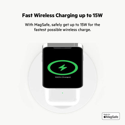 Belkin 2-in-1 MagSafe Wireless Charging Dock 15W Fast Charge iPhone Charger Compatible with iPhone 17, 16, 15, and 14 Series, AirPods, Pixel 10, and Other MagSafe Enabled Devices, PSU Included - Black