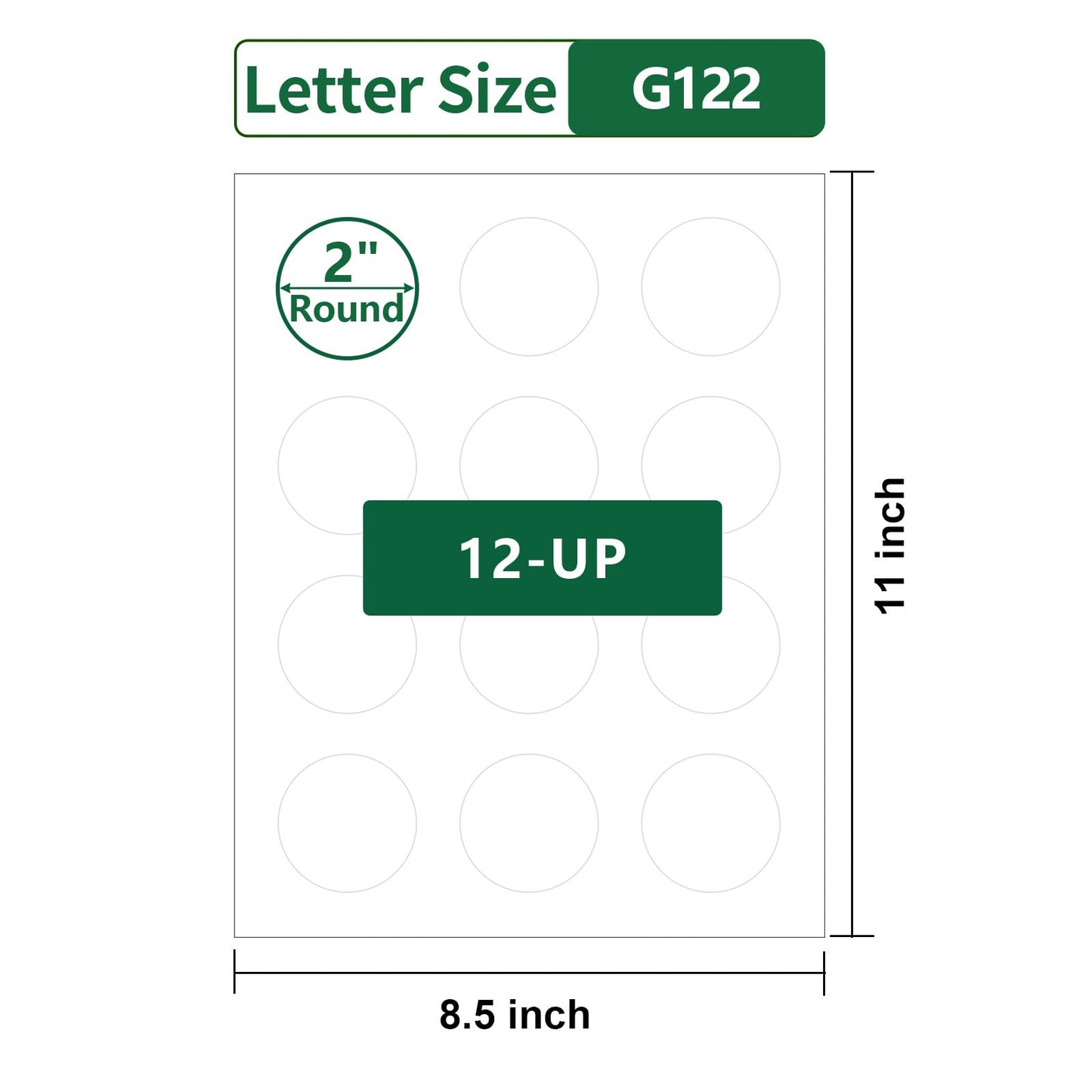 Gemsroyal 2" Round Labels Printable, Matte White Circle Stickers for Inkjet & Laser Printer, Permanent Adhesive Blank Sticker Paper, 40 Sheets, 480 Labels, for Product Merchandising, Favors and Crafts