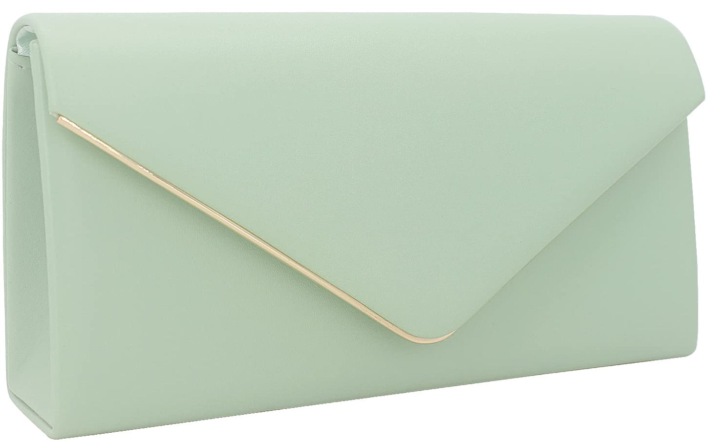 Vegan Leather Envelope Clutch Bag Classic Dressy Purse Foldover Evening Handbag Mint