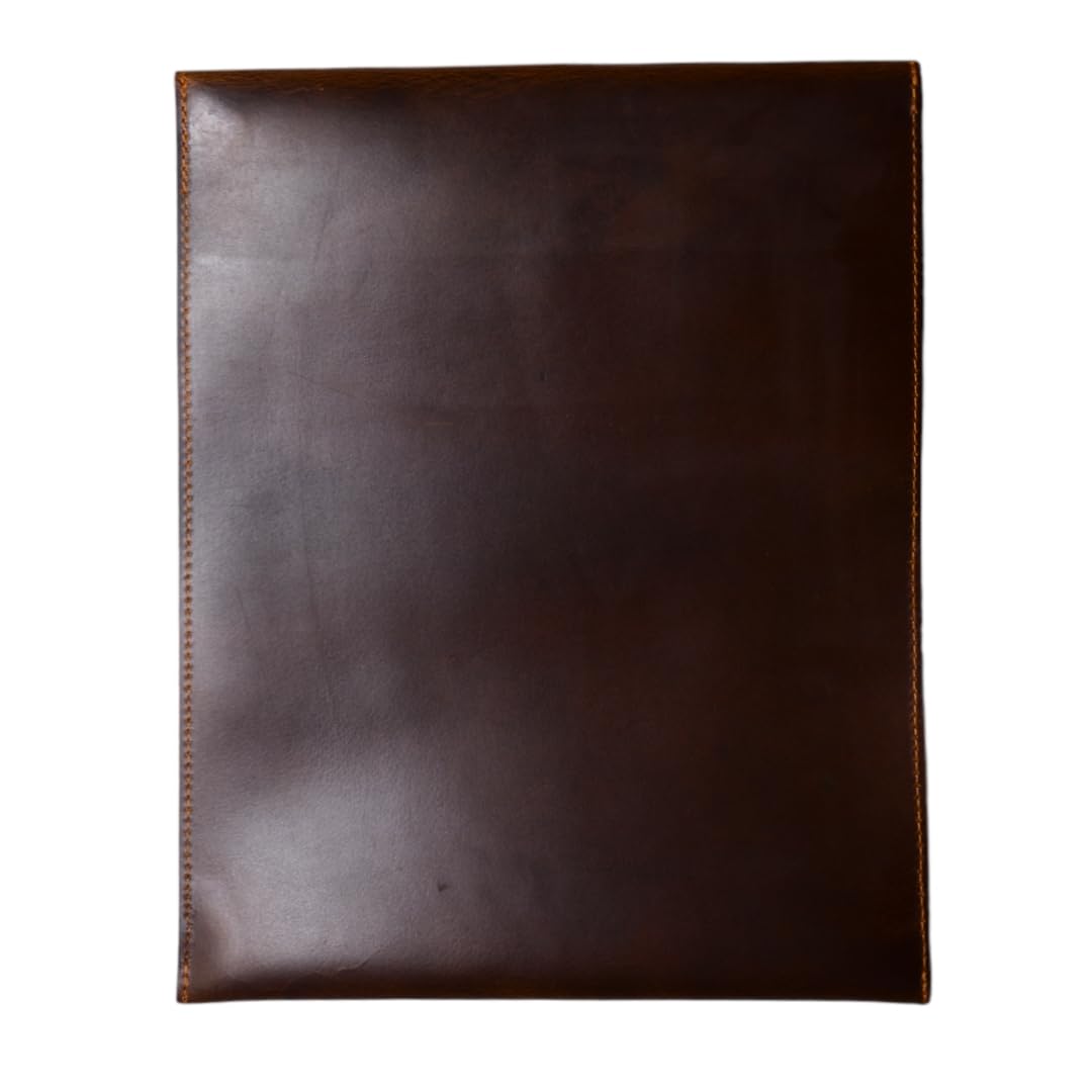 Leather Mailing Envelope Document Holder, Leather Portfolio Binder,A4 Letter Size Filing Folder,Gummed Folder Case Vertical Protector, Office Padfolio, Handmade Desk Accessories (Bourbon Brown)