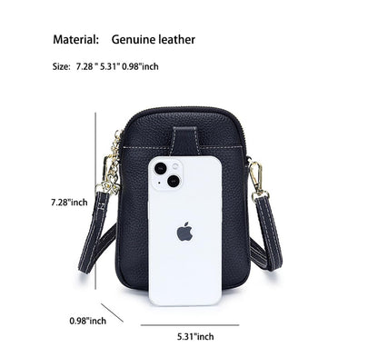 Genuine leather women's cross-body bag cowhide fashion mobile phone bag multi-functional and versatile zipper shoulder bag (Black)