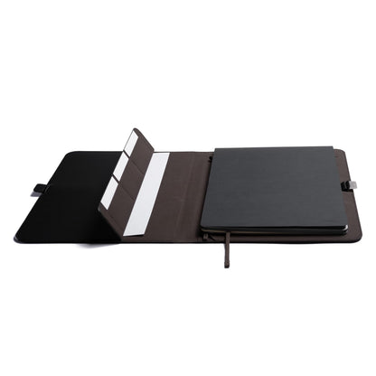 Orbitkey Compendium – Premium Vegan Leather & Recycled Fabric – Leather-Free Notebook Cover - Elastic Cord Closure, Hidden Card Slots & Pen Holder – Professional Organizer & Document Folio (Black, A4) [Office Product]