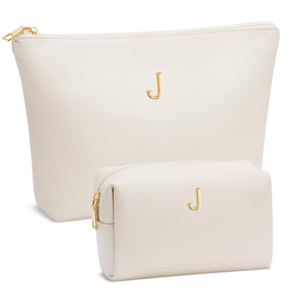 CLOUDWINGS Graduation Gifts | Initial Makeup Bag for Women Personalized Gifts for Bridesmaid Teachers Friend Female College Cosmetic Travel Toiletry Bag(Beige,J)