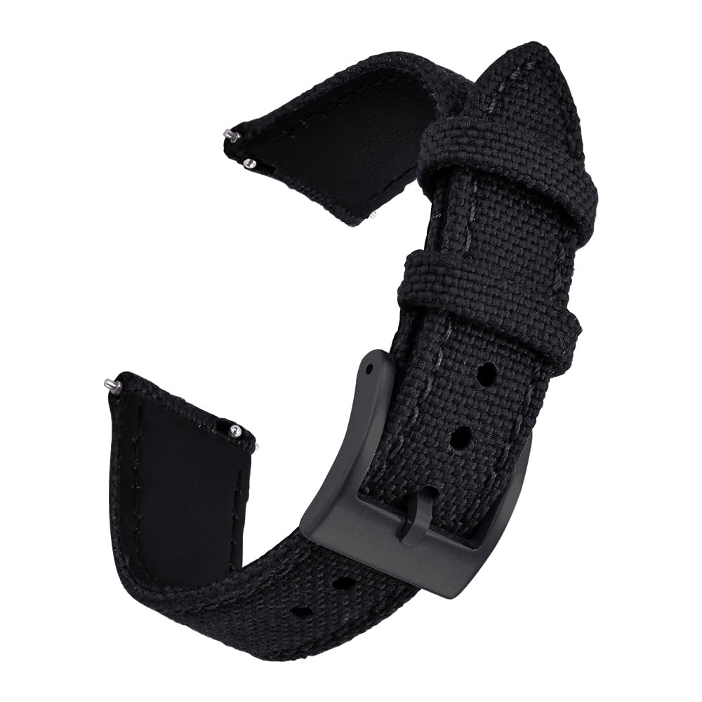 PTFULUOS Premium Soft Hybrid (Leather and Sailcloth) Watch Bands for Men Women,18mm 20mm 22mm Multiple Sizes Quick Release Replacement Watch Straps (Black-Black Buckle, 18 mm)