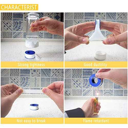 4 Rolls 3/4 Inch(W) X 520 Inches(L) Teflon Tape for Plumbers, PTFE Thread Seal, Pipe Sealing, Shower Head - White