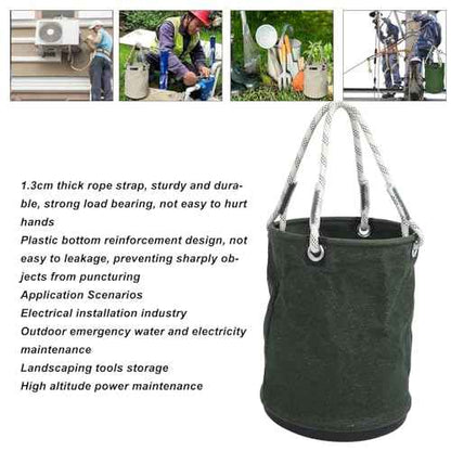 Canvas Bucket, 40x30cm 30KG Load Bearing Canvas Tool Organizer Plastic Bottom Work Bucket Tool Bag Nails Bolts Tool Organizer for Maintenance Work(green)