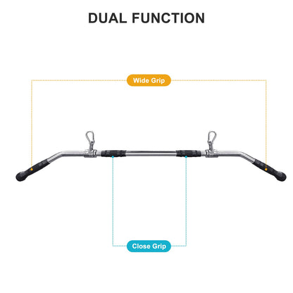 plzzree 48'' LAT Pull Down Bar: Rotating Double Hooks for Dual Pulley Cable Machine - Tricep Press Down Long Bar Pull Down Attachment for Home Gym, 11.8 Lbs