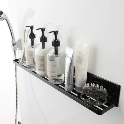 Yamazaki Industries 4859 Magnetic Bathroom Rack, Long, Black, Approx. W 23.6 x D 3.3 x H 3.1 inches (60 x 8.5 x 8 cm), Tower, Bathroom Storage, Drainage Holes, Hooks Included