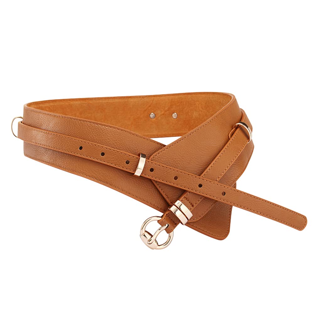 ICSTH Womens Obi Belt Vintage Leather Elastic Waist Belt Fashion Wide Belts (BK)