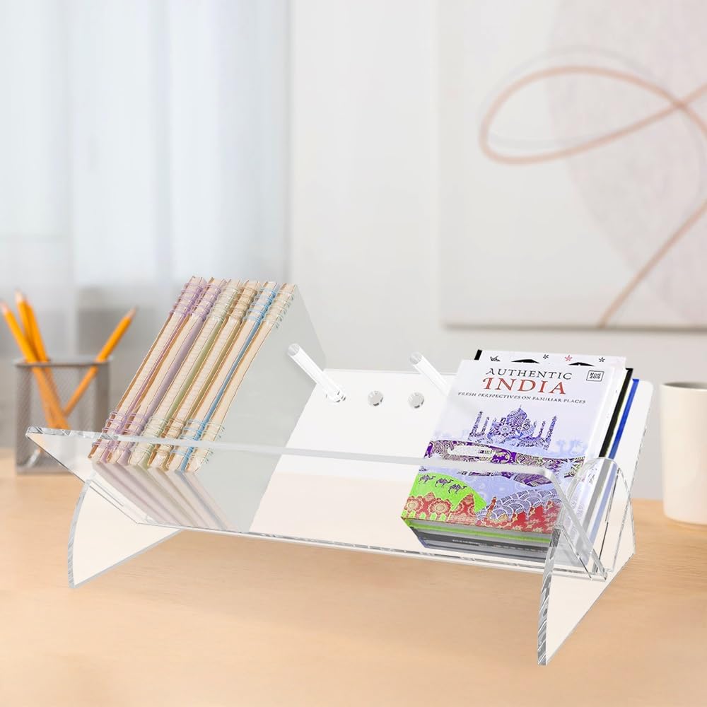 Picowe Acrylic Desktop Bookshelf, Transparent Tabletop Book Stand Organizer with Semi-Circular Base, Book Holder Display Rack for Books, CDs, Magazines