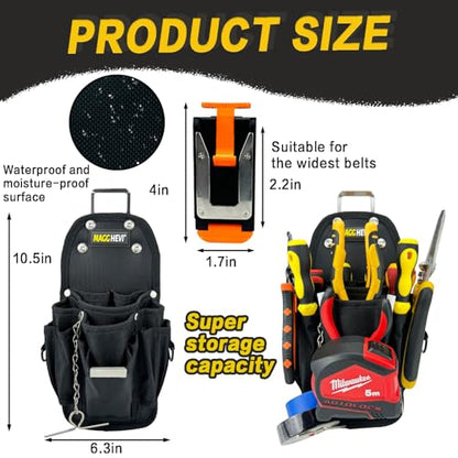 MAGGHEVI Tool Pouch with Belt Clip,Quickly Attach and Release from Tool Belts,Utility Tool Organizer Pouch for Electrician,Carpenter,Construction,Technician