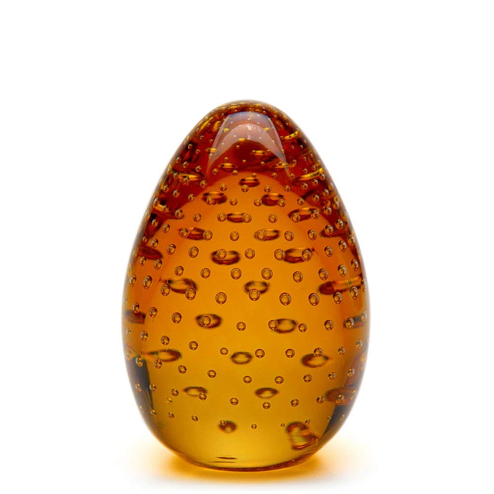 Ca D Oro Big Egg Glass Paperweight Amber with Bubbles Hand Blown Murano-Style Art Glass for Desk, Decor and Collections