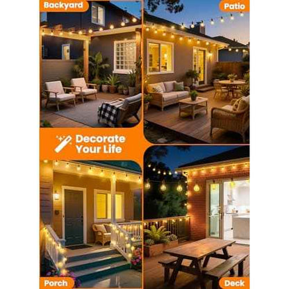Outdoor-String-Lights-Paio-Lights, 100FT (50FT*2) 50+2 Shatterproof Bulbs Outdoor Patio Lights, IP65 Waterproof Connectable Hanging Outside Light for Backyard, Porch, Deck, Balcony, 2200K