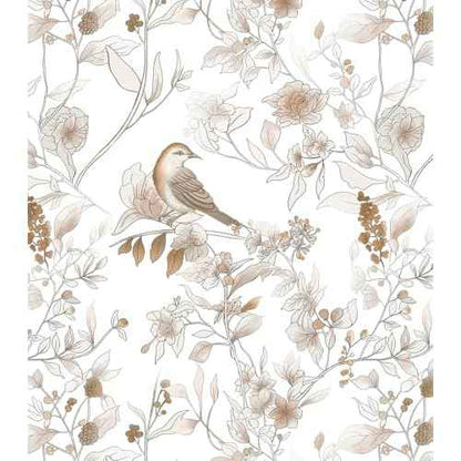 Hopepak Peel and Stick Wallpaper 17.3''x78.7'' Brown Floral Bird Wall Paper Self Adhesive Removable Contact Paper Waterproof Vinyl Roll for Bedroom Bathroom Decor