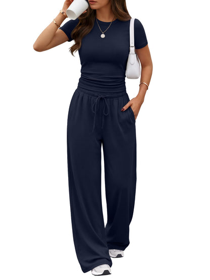 Trendy Queen Womens 2 Two Piece Set 2026 Summer Workout Vacation Gym Clothes Spring Fashion Lounge Matching Airport Travel Outfit Resort Wear Fitness Athleisure Clothing