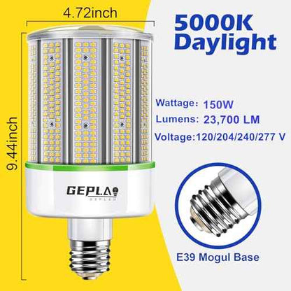 GEPLAD 1500 Watt Replacement LED Corn Bulb, 150 Watt E39 Mogul Base, 23,700 Lumens, 5000K Daylight, (Not Dimmable) 2-Pack
