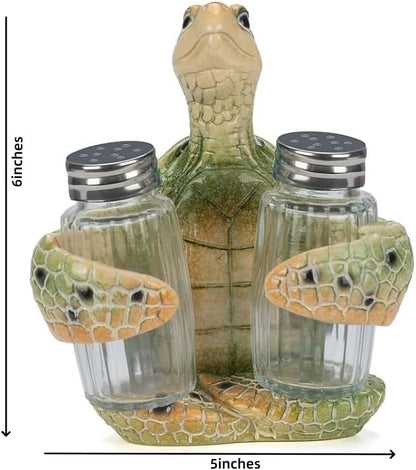 Decorative Green Sea Turtle Salt and Pepper Shaker Holder, Coastal Kitchen Decor (Greenturtle)