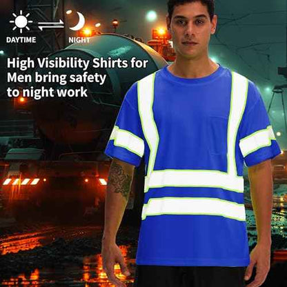 sesafety 3PACK High Visibility Shirts for Mens, Class 3 Hi Vis Reflective Construction Shirts for Men with Pocket Safety T Shirts for Men Work Shirt for Mens Short Sleeve