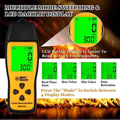 Carbon Monoxide Detectors, Portable CO Detector with Temperature Sensor £¦ LCD Backlight Screen, Handheld Carbon Monoxide Meter Tester 0-1000PPM Range, Indoor/Oudoor (Includes Battery x3)