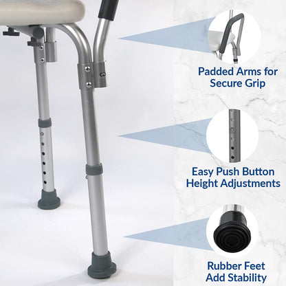 Bemis Shower Chair with Backrest and Padded Arms, Adjustable Height Legs