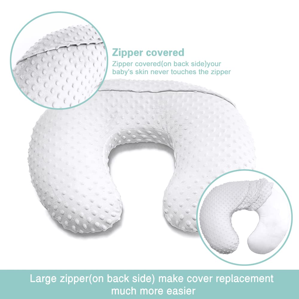 OWLOWLA 2Pack Nursing Pillow Cover White&Khaki Nursing Covers Set Breastfeeding Pillow Slipcover Fits Naked Nursing Pillow for Baby Boy Girl(White/Khaki)