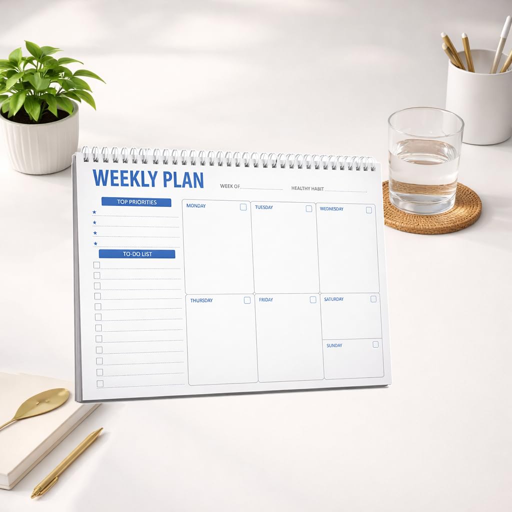 Myrthona Weekly Planner Notepad, 7.5 x 10 Undated Weekly To Do List Pad with 52 Tear Off Sheets, Daily Desk Planner with Task Organizer for Work School Home, Blue