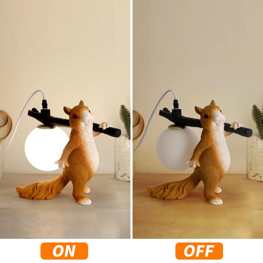 MUMENG Cute Table Lamp, Squirrel Shape Animal Lamp for Bedroom, Resin Unique Table Lamp Kids Desk Lamp for Living Room, Home Decor, Gift (Squirrel Shape)