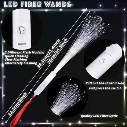 100 Pack White Fiber Optic Wand Glow Wand LED Light Up Wand Bulk with 3 Flashing Models Flashing Sticks for Glow in The Dark Birthday Party Favor Wedding Halloween Christmas, 8 Colors