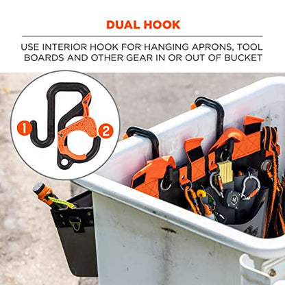 Ergodyne Squids 3178 Locking Aerial Bucket Hook with Tethering Point, Fits 2" Lip, Attach Tool Bags or Aprons to Buckets