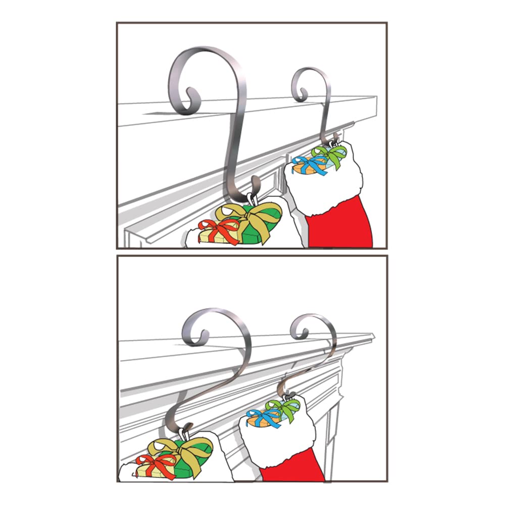 Haute Decor Stocking Scrolls Stocking Hanger- 2 Pack (Matte Black) - Christmas Stocking Holder for Various Mantel Sizes and Styles, Including Large