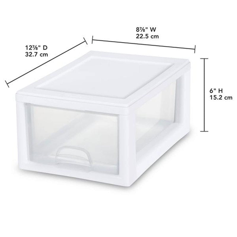 Sterilite 6-Pack Stacking Drawer, Clear Storage Closet Organizer, 6 Quart, White Frame - Stackable Plastic Drawers and Containers for Bedroom, Clothes, Dresser, Vanity, and Makeup Organization