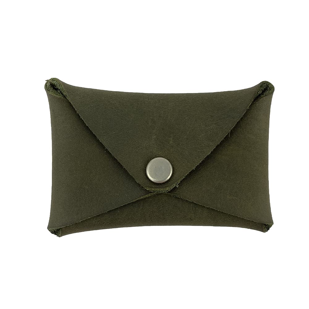 Hide & Drink, Rustic Leather Envelope Shaped Coin Case, Secret Bag Miniature World, Handmade Includes 101 Year Warranty (Dark Jade)