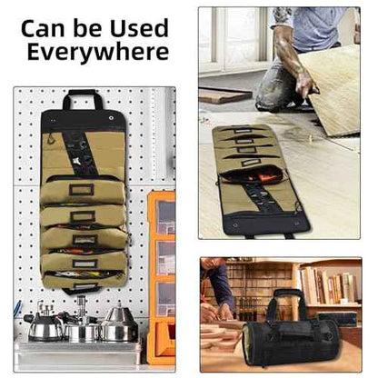 Roll Up Tool Bags Organizer,Microfiber lining Heavy Duty Motorcycle Tool Roll Bag Organizer(BlackBrown)