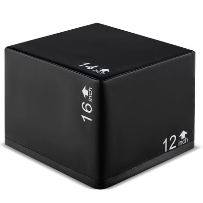GYMAX Plyometric Jump Box, 3 in 1 Plyo Jumping Training Box with Non-Slip & Easy-to-Clean PU Cover, Heavy Foam Exercise Trainer for Home Gym, Multiple Options (16 x 14 x 12 inch)