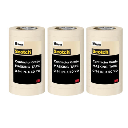 Scotch Contractor Grade Masking Tape, 0.94 inches by 60.1 Yards (540 Yards Total per roll), 3 Pack