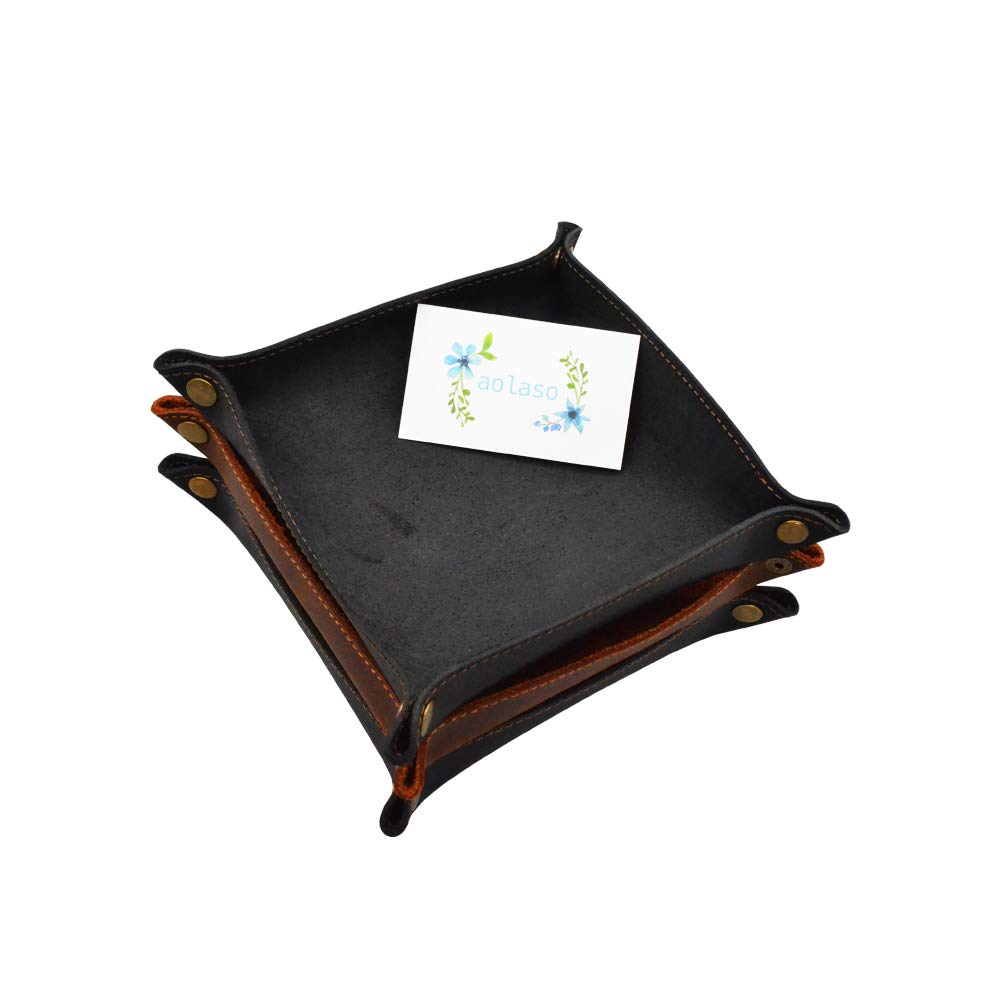 aolaso Valet Tray for Men, Leather Jewelry Key Coin Phone Wallet Tray Organizer Catchall Tray，Caddy Bedside Storage Box Christmas Day & New Year Gift