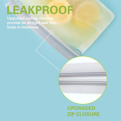 24 Reusable Food Storage Bags, Freezer Bags with Pack BPA FREE (8 Reusable Gallon Bags+8 Leakproof Reusable Sandwich Bags+8 Food Grade Snack Bags) EXTRA THICK Reusbale Lunch Bag for Salad Fruit