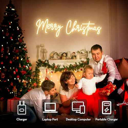 26 Inches Large Merry Christmas Neon Sign, Warm White Acrylic Neon Signs for Wall Decor, USB Powered Dimmable LED Lights for Bedroom Window Xmas Eve New Year Party Decor