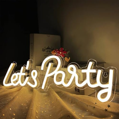 Let's Party Neon Sign, LED Neon Lights for Bedroom Wall Decor, Art Decorative Lights for Bachelorette Party, Engagement Party, Birthday Party, Living Room, Gamer Room Decor Aesthetic (Warm White)