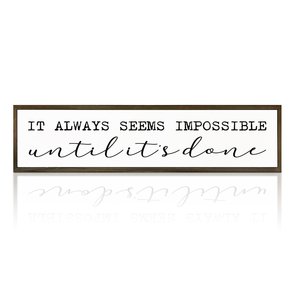Positive Signs Decor, Motivational Office Workplace Wall Decor, Fitness Room Decoration, Farmhouse Home Decor, Long Wooden Block Signs, It Always Seems Impossible Until It's Done Sign 17.8x4x1.2 In