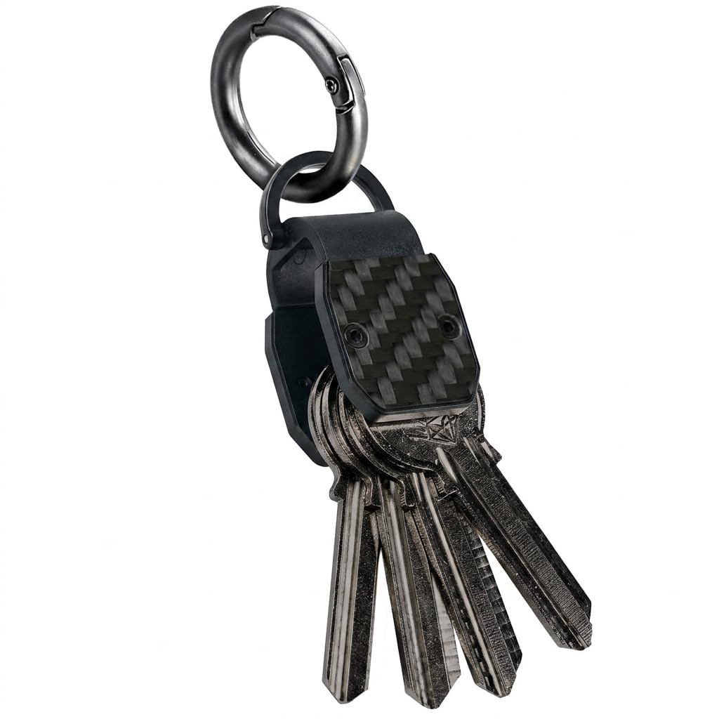 CAXGEK Compact Metallic Mini Key Organizer Keychain - Aluminum Carbon Fiber Key Holder Key Case.