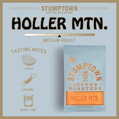 Stumptown Coffee Roasters, Medium Roast Organic Whole Bean Coffee - Holler Mountain 12 Ounce Bag with Flavor Notes of Citrus Zest, Caramel and Hazelnut
