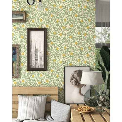 Lemon Wallpaper Leaf Peel and Stick Wallpaper Beige and Green 17.3"X78.8" Self Adhesive Wall Paper Removable Decorative Wallpapers Boho Contact Paper for Bedroom Bathroom Cabinets Decor Vinyl Roll