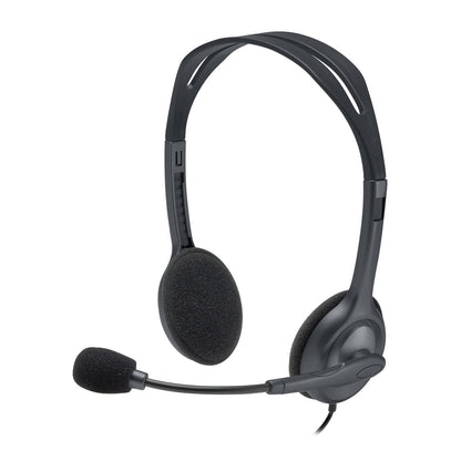 Logitech H111 Wired Headset, Stereo Headphones with Noise-Cancelling Microphone, 3.5 mm Audio Jack, PC/Mac/Laptop/Smartphone/Tablet - Black