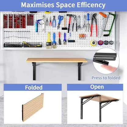 LSK 24 Inch Folding Shelf Brackets, Heavy Duty Collapsible Shelf Bracket Max Load 550LBS, Wall Mounted L Table Brackets for Garage Bench Table, Space Saving DIY Black Folding Bracket, Pack of 2