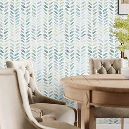 Sevalo Green and White Wallpaper Peel and Stick Wallpaper Boho 17.3inW 78.8inLContact Paper for Cabinets Green Herringbone Contact Paper Self-Adhesive Removable Bedroom Bathroom Waterproof Teal Kids